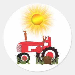 Red Tractor with Fishing Pole Sticker