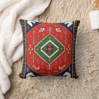 Red Traditional Folk Art Geometric Animal Tapestry Cushion