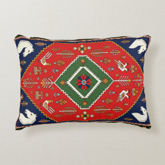 Red Traditional Folk Art Geometric Animal Tapestry Decorative Cushion