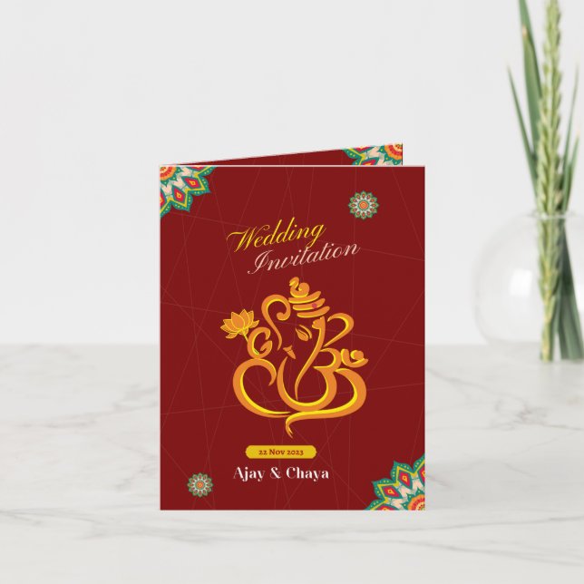 Red Traditional Indian Wedding Invitation Card (Front)