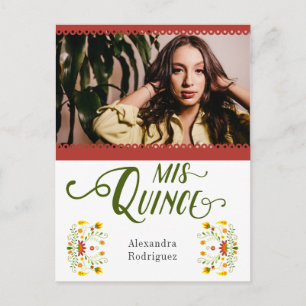 Red Traditional Mexican Floral Photo Quinceanera Invitation Postcard
