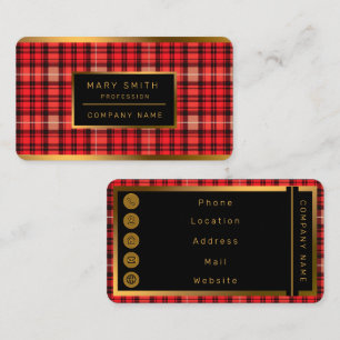 Red Traditional Plaid Tartan Trendy Collection Business Card