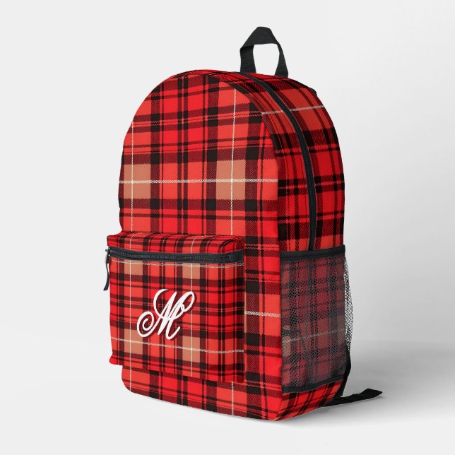Red Traditional Plaid Tartan Trendy Collection Printed Backpack (Back Corner Right)