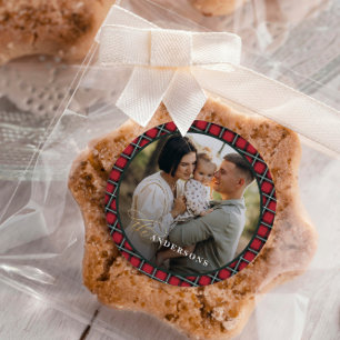 Red traditional tartan personalised christmas classic round sticker