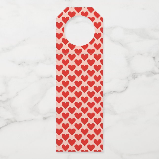 Red, traditional Valentine's day heart Bottle Tag (Front)