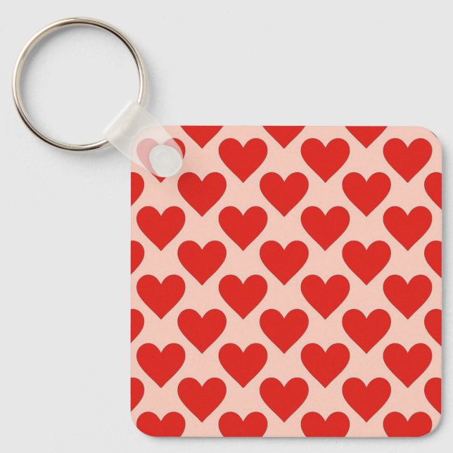 Red, traditional Valentine's day heart Key Ring (Front)