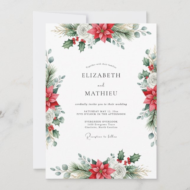 Red Traditional Winter Wedding Invitation (Front)