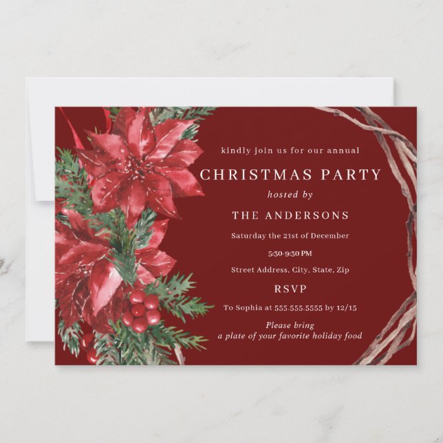 Red Traditional Wreath Christmas Party Invitation (Front)