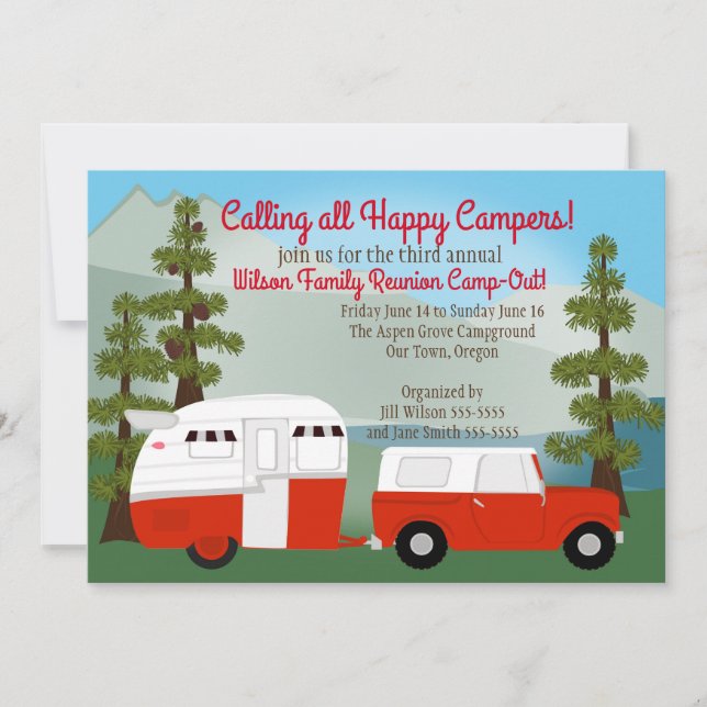 Red Trailer Camping Invitation (Front)