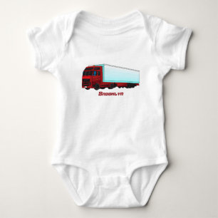 Red trailer truck illustration baby bodysuit