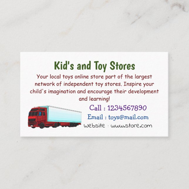 Red trailer truck illustration business card (Front)
