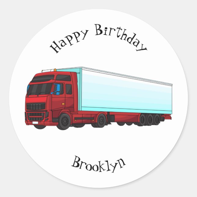 Red trailer truck illustration  classic round sticker (Front)