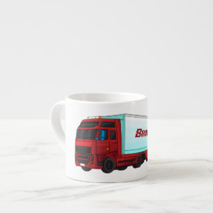 Red trailer truck illustration espresso cup