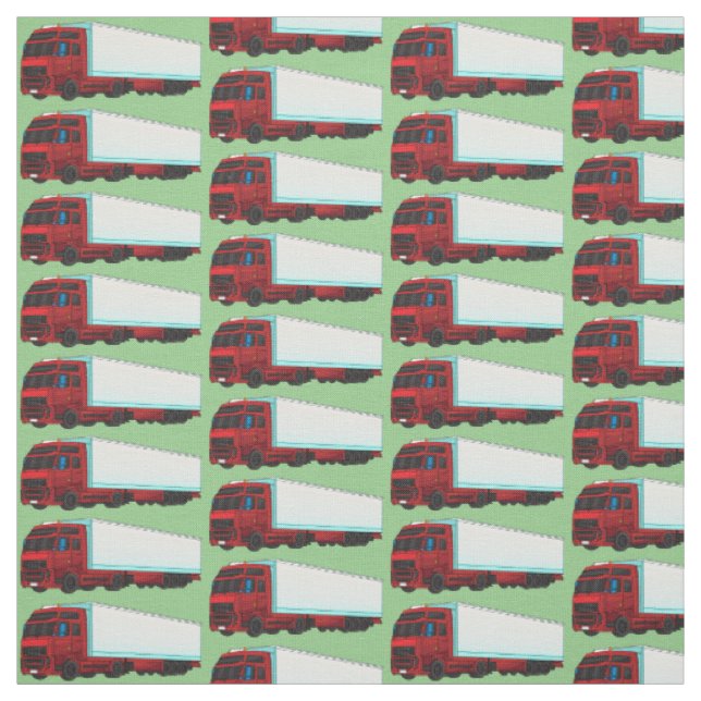 Red trailer truck illustration fabric (Swatch)