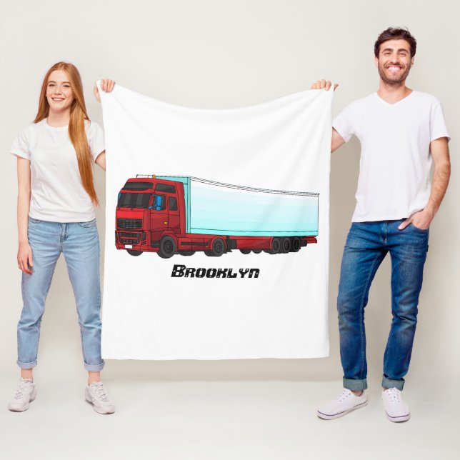 Red trailer truck illustration fleece blanket (In Situ)