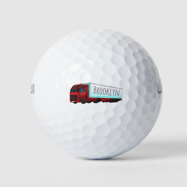 Red trailer truck illustration golf balls (Front)