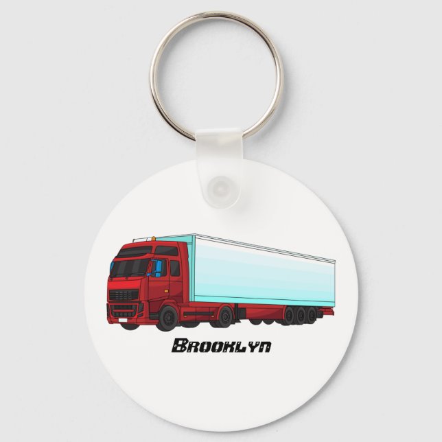 Red trailer truck illustration key ring (Front)