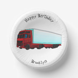 Red trailer truck illustration paper plate