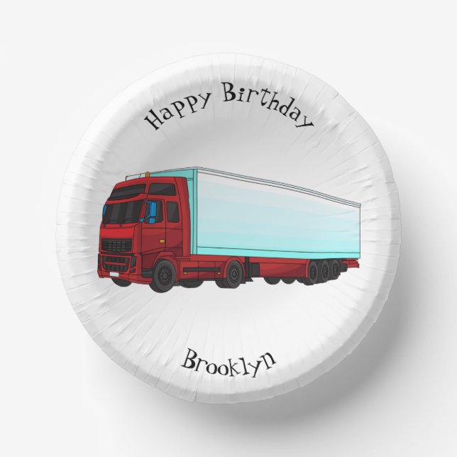 Red trailer truck illustration paper plate (Front)