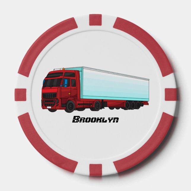 Red trailer truck illustration poker chips (Front)