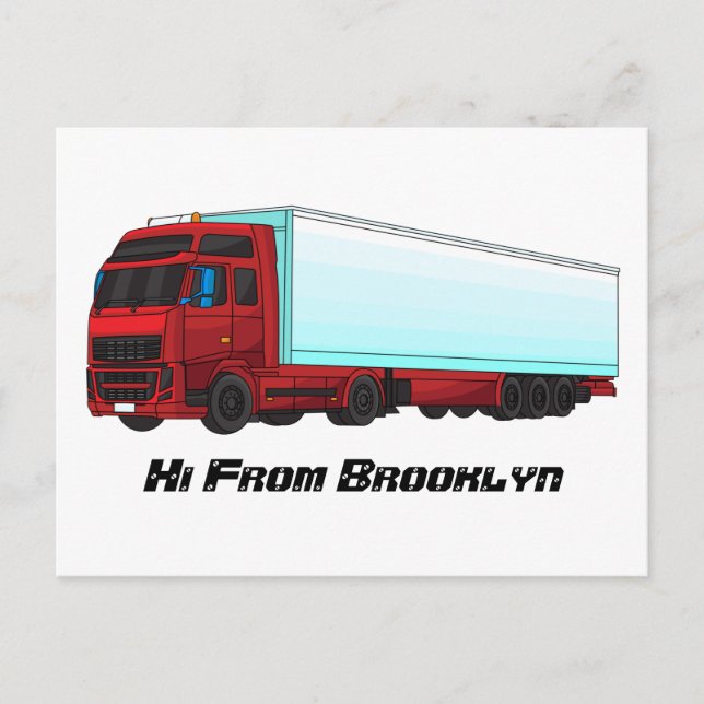 Red trailer truck illustration  postcard (Front)