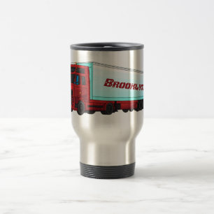 Red trailer truck illustration travel mug