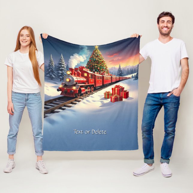 Red Train Christmas Tree Fleece Blanket (In Situ)