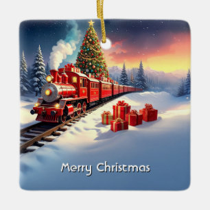 Red Train Christmas Tree Holiday Ornament