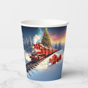 Red Train Christmas Tree Holiday Paper Cups