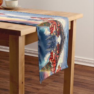 Red Train Christmas Tree Holiday Table Runner