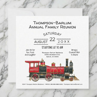 Red Train Family Reunion Invitation