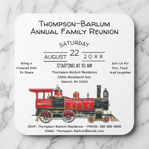Red Train Family Reunion Invitation Square Sticker