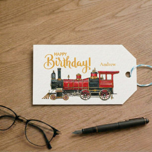 Red Train Happy Birthday Gift Tags