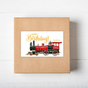 Red Train Happy Birthday Rectangular Sticker