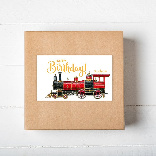 Red Train Happy Birthday Rectangular Sticker (Birthday Depot High-quality Party Favor Decorations Red Train Happy Birthday Rectangular Stickers)