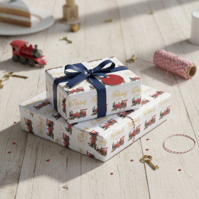 Red Train Happy Birthday Wrapping Paper (Red Train Happy Birthday Wrapping Paper)