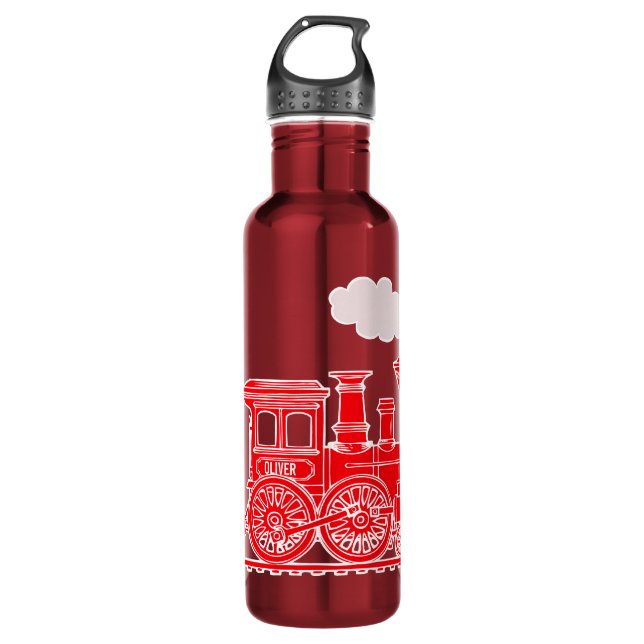 Red train kids name loco drinks bottle (Front)