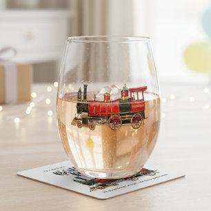 Red Train Stemless Wine Glass