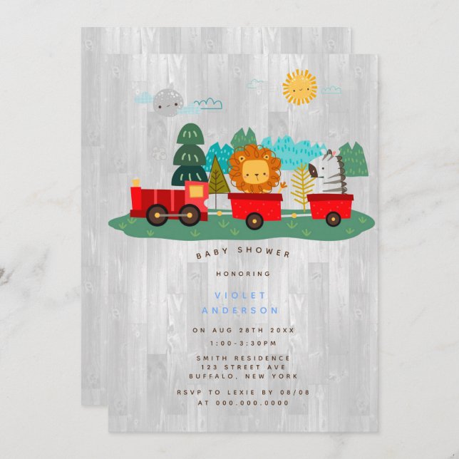 Red Train Wilderness Boy Baby Shower Invitation (Front/Back)