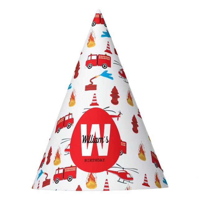 Red Transport Fire Truck Engine Birthday Party  Party Hat (Front)
