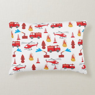 Red Transport Fire Truck Engine Brigade Pattern Decorative Cushion