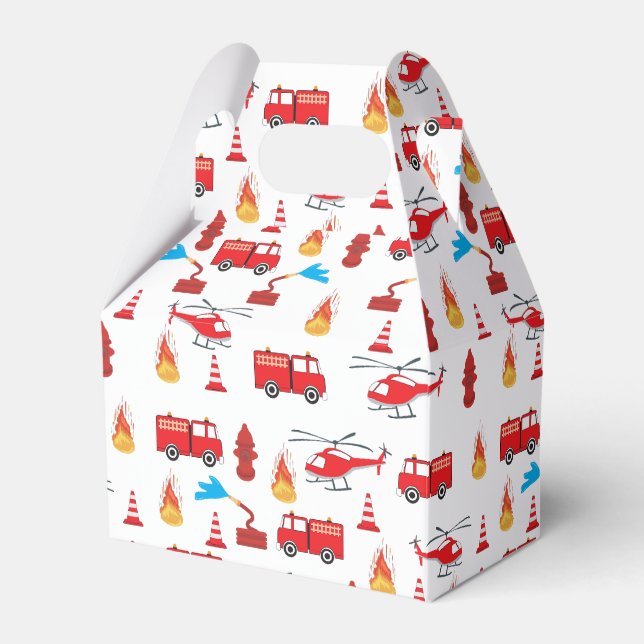 Red Transport Fire Truck Engine Brigade Pattern  Favour Box (Front Side)