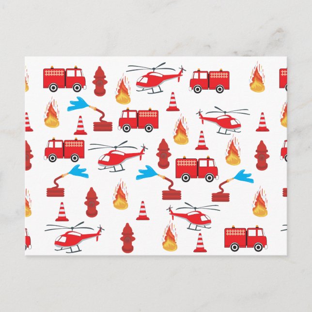 Red Transport Fire Truck Engine Brigade Pattern   Holiday Postcard (Front)