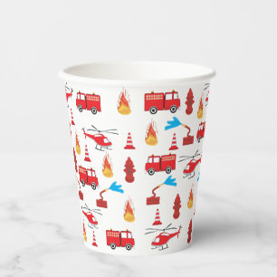 Red Transport Fire Truck Engine Brigade Pattern  Paper Cups