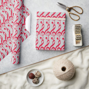 red treble clef music note wrapping paper
