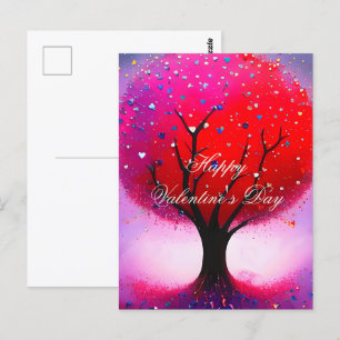 Red tree and hearts valentine postcard