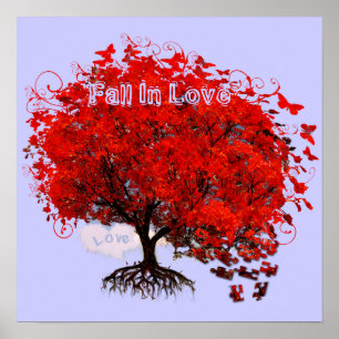 Red Tree Fall In Love Swirls Tree Poster