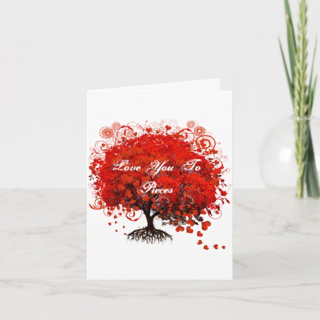 Red Tree Heart & Swirls Love Card (Front)