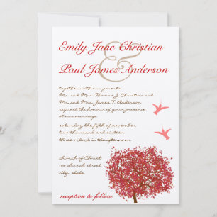 Red Tree Humming Bird Wedding Invitation