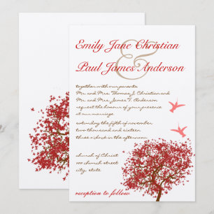 Red Tree Humming Bird Wedding Invitation